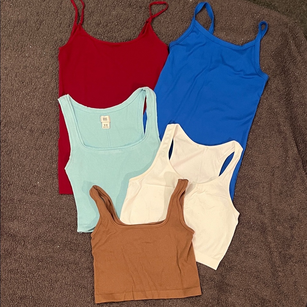 Bundle 5 Women's Tank Top Set - Red, Blue, Cream, Light Blue Aqua, and Tan